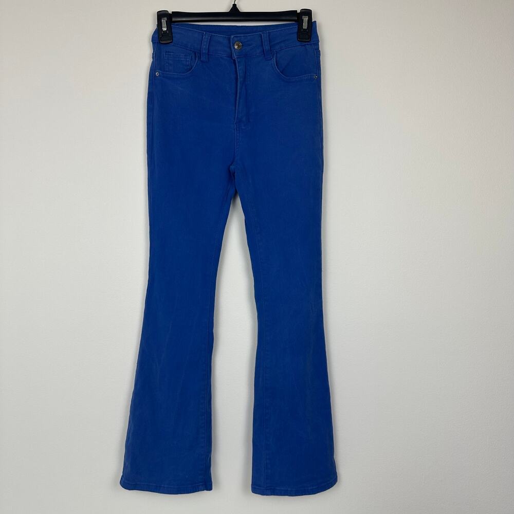 Shein Womens High Rise Flared Five Pocket Royal Blue Jeans Small Petite Mod